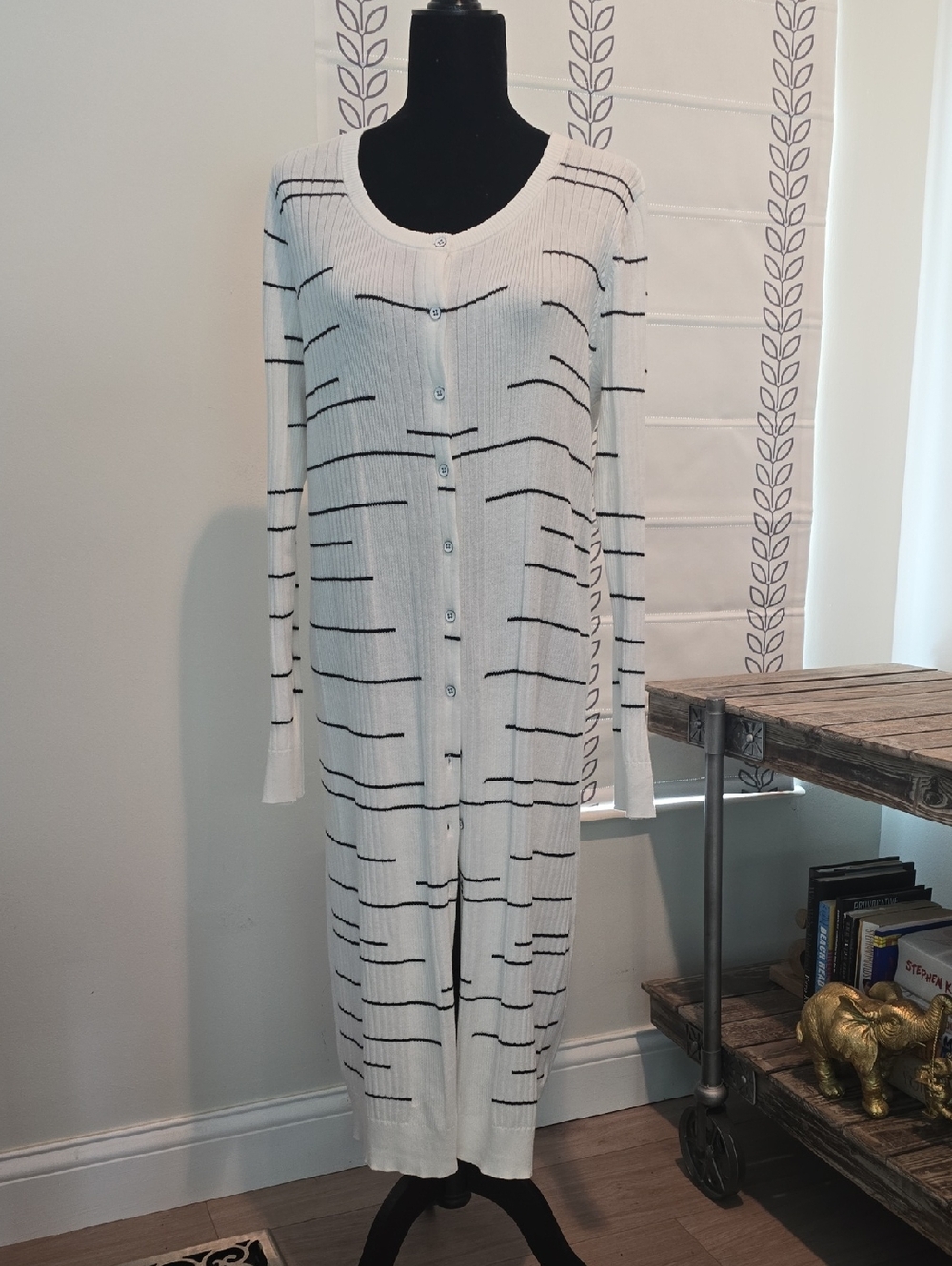 CAbi White and Black Knit Cardigan